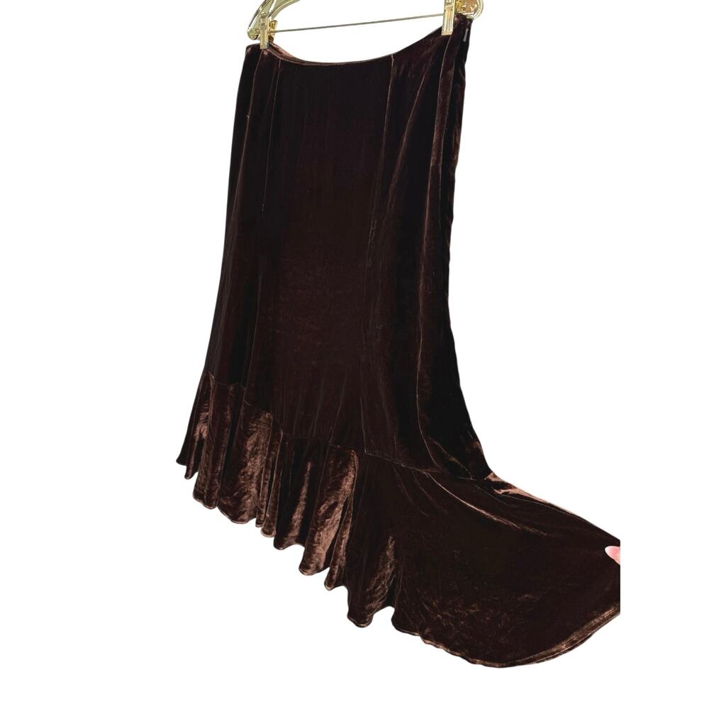 Vtg 90s Y2K Ralph Lauren Chocolate Brown 12 Silk Blend Velvet Fairy Grunge Skirt